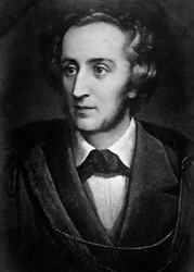フェリックス・メンデルスゾーン・バルトルディ（1809-1847）の肖像 リトグラフ。19世紀ミラノ、ビブリオテカ・デル・コンセルバトリオ