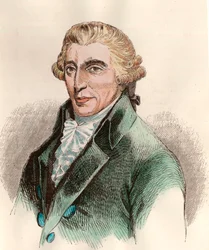 オーストリアの作曲家、フランツ・ヨーゼフ・ハイドン（1732-1809）の肖像。18世紀のエングレーヴィング。個人蔵。