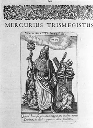 占星術師ヘルメス・トリミギスト（トリスメギストス）（Trismegistus）の肖像、ジャック・ボワサールの論考「De divinatione et Magicis」1605年からの理想的な肖像。