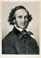 ドイツの指揮者・作曲家であるJakob Ludwig Felix Mendelssohn Bartholdy（1809-1847）の肖像。19世紀、ミラノのジュゼッペ・ヴェルディ音楽院のビブリオテカのリトグラフ ©Luisa Ricciarini/Leemage