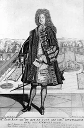 1720年に破産したスコットランドの金融業者、ジョン・ロー（1671 - 1729）の徒歩による肖像（Quincampoix Streetのイベント