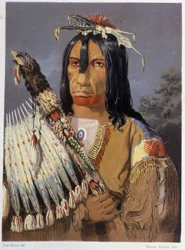 カルメットを持ったKee-Ake-Saa-Ka-Wowの肖像-Paul Kane著「Wandering of an artist among the indians of North America」（Longmans & Roberts, London）より
