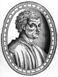 イタリアの人文主義者で建築家のレオン・バッティスタ・アルベルティ（1404 - 1472）の肖像、SD版エングレーヴィング。
