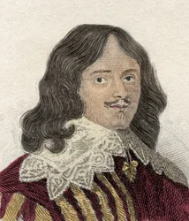 政治家、軍人、英文学者である第2子爵フォークランドのルシウス・カリー（1610-1643年頃）の肖像。19世紀のエングレーヴィング。
