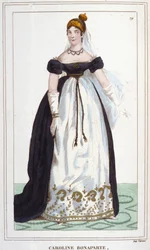 ナポリ王妃ミュラ姫ことマリー＝アンノンシアード（カロリーヌ・ボナパルト、1782-1839）の肖像。1830年のエングレーヴィング