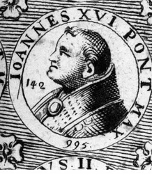 教皇ヨハネ16世（Johannes Philagatus）（1013年没）の肖像。
