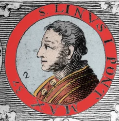 教皇リン（Linus, San Lino）の肖像 ペテロの後継者であるローマの前夜祭。1世紀。19世紀のエングレーヴィング。