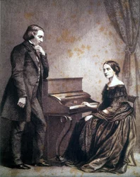 ドイツの作曲家ロベルト・シューマン（1810 - 1856）と、ドイツのピアニスト、クララ・シューマン（1819 - 1896）の肖像。
