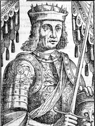 シチリア島の王政を築いたロジャー2世（Roger II of Hauteville (Ruggero Altavilla), 1097-1154）の肖像。16世紀のザイログラフィー。