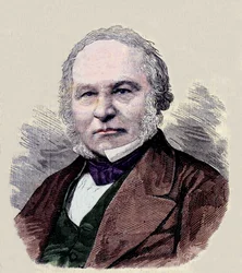 郵便切手を発明したサー・ローランド・ヒル（1795-1879）の肖像。
