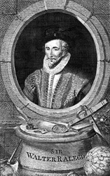ウォルター・ローリー卿（1554 - 1618）の肖像。18世紀のエングレーヴィング。