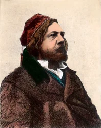 フランスの詩人、小説家、美術評論家であるTheophile Gautier (1811 - 1872)の肖像。19世紀のエングレーヴィング。個人蔵。