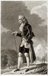 フランスの作家・哲学者であるヴォルテール（1694 - 1778）の肖像（高齢者）。
