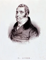 イギリスの作曲家ダニエル・フランソワ・エスプリ・オーベル（1782-1871）の肖像 エングレーヴィング。19世紀ミラノ、ビブリオテカデルコンセルバトリオ