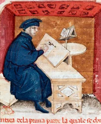 イタリアの詩人、ダンテ・アリギエーリの肖像（『ディヴィーナ・コメディア』執筆中） - ミニチュア