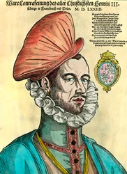 フランス王アンリ3世（1551 - 1589）の肖像。16世紀のエングレーヴィング。
