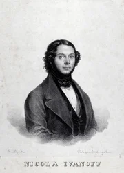 ロシアの歌手、ニコラ・イヴァノフ（Nikolai Kuzmiv Ivanov 1810-1880）の肖像。