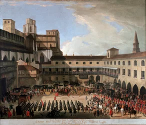 1711年、シャルル6世皇帝によるヴェネツィア大使のミラノでのレセプション（絵画