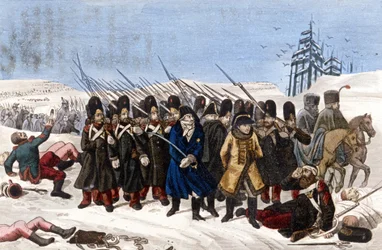 1812年、モスクワのフランス軍から撤退したもの。19世紀のエングレーヴィング。