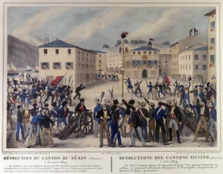 1859年12月5日のスイス・ティチーノ州の革命。19世紀の版画。