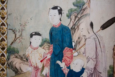 中国の日常風景、中国風壁紙の細部、中国風キャビネット、狩猟住居、フィリッポ・フヴァラ（1678-1736）作、イタリア・ピエモンテ州ストゥピニージ市