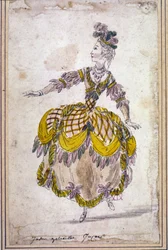風景画：Jean Philippe (Jean-Philippe) Rameau (1683-1764) 1761年制作のオペラ・バレエ「Les Indes galantes」の衣装図。水彩画です。