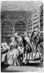 18世紀の図書館での誘惑のシーン。