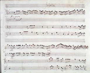 ジュゼッペ・アルドロバンディーニ作曲「ダリウスの戴冠式」（1703年）の楽譜のページです。