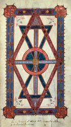 キリストの象徴的な表現。"Ego sum Alpha et Omega, primus et novissimus" フェルディナンド1世（Fernando I de Leon y Castilla）の時祷書から引用したページ。