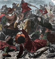 フランス人がミラノを制圧 - 1499年のミラノの座席 - カラーエングレービング