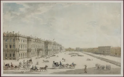 サンクトペテルブルクの宮殿広場 - Anonymous.紙に水彩画
