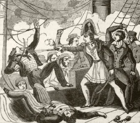 イギリス船「リザード号」に乗り込む女海賊」1836年頃