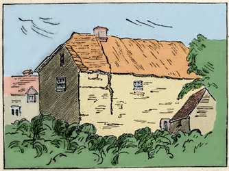 Tavistock近郊のCrowndaleにある、イギリスの探検家・私掠船のフランシス・ドレイク（1540-1596）の家。19世紀に破壊された。
