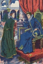 王女はゴッドマザーに相談する。フランスの作家、シャルル・ペロー（1628-1703）の「ロバの皮」物語の匿名の挿絵。イメージ：Marcel Vagne, Jarville Nancy, undated (19世紀後半).