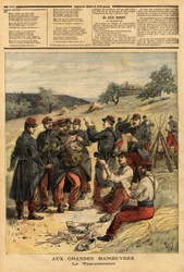 ワグメストル（軍隊への郵便物の配布を担当する軍人）。1893年9月23日「Le petit journal」に掲載された版画。セルバのコレクション。