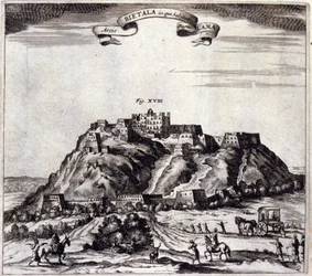 チベット。ラサのポタラ（ダライ・ラマの宮殿）の眺め。アタナシウス・キルヒャー（1601〜1680）の "De China Monumenta "は、イエズス会、東洋学者、ドイツ人学者で、アムステルダムで1667年に出版されました。