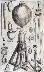 科学実験のための道具 - ロバート・ボイルの「Nova experimenta physico-mechanica de vi aeris elastica, et ejudem effectibus, facta maximam partem in nova machina pneumatica」の中で。