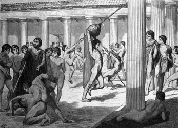 パナセナ競技（panathenees）のための若いギリシャ人選手のトレーニング。