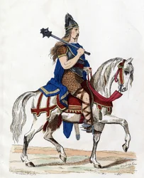 Un chef des Francs - "Les Costumes civil et militaryaires des Francais dans travers les Siecles Paris F. Roy 1882 "にて。