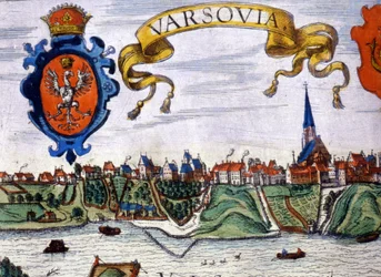 ワルシャワ市の紋章が描かれた街の風景。1780.