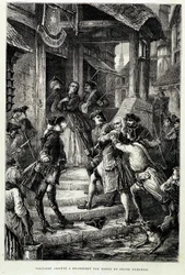 フレデリック2世の命令でフランクフルトで逮捕されたヴォルテール - M.ギゾーの「Histoire de France from the most most times to 1789」による。