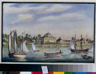 ロシア・サンクトペテルブルクのイェラギン島にあるイェラギン宮殿の外観」 水彩画 1840年頃 モスクワのASプーシキン国立博物館