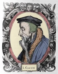 フランスの宗教改革者・作家であるジャン・カルヴァン（1509-1564）の肖像。