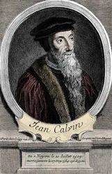 フランスの宗教改革者・作家であるジャン・カルヴァン（1509-1564）の肖像。