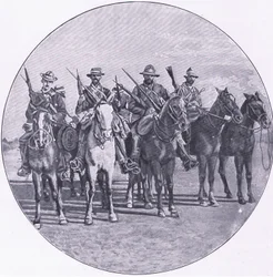 ライフルと傘で武装したボーア人（Harmsworth Bros Limited発行「After Pretoria: The Guerilla War」より