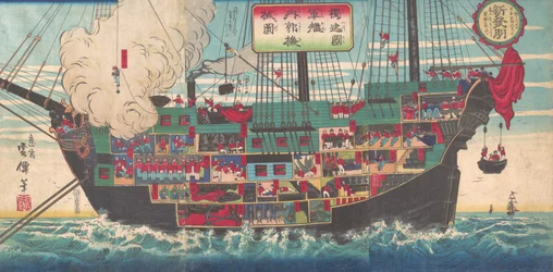 日本の武装戦艦の内部構造（1874年）。