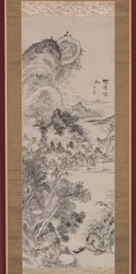 荒野の交差点での空のフェリー、1800年頃（紙にインク）
