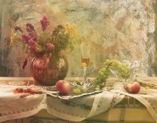 秋の食卓の静物画