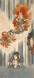 不動明王役の五代目松本幸四郎と不動明王役の七代目市川團十郎（上）。