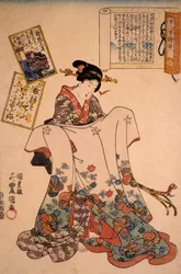 豪華なドレスを着た女性（歌川国貞作